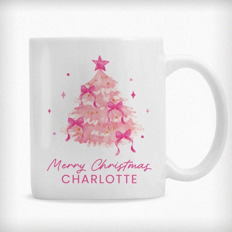 Modal Additional Images for Personalised Pink Christmas Tree Mug