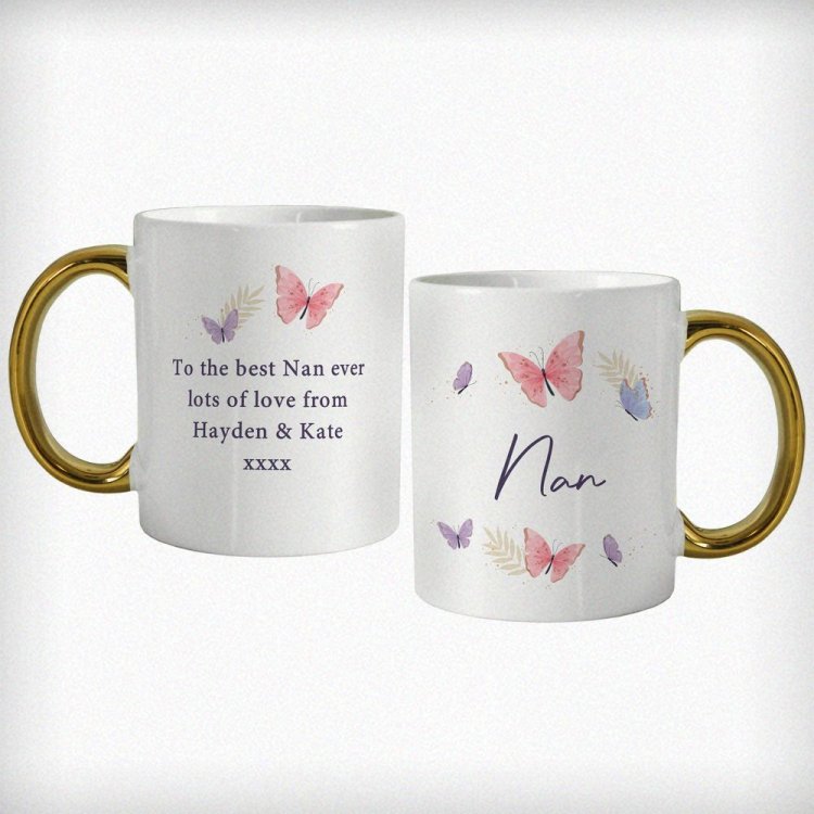 Modal Additional Images for Personalised Butterfly Gold Handled Mug