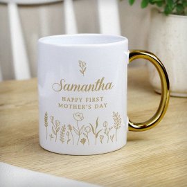 (image for) Personalised Floral Gold Handle Mug