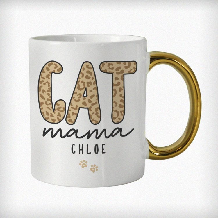 Modal Additional Images for Personalised Cat Mama Gold Handle Mug