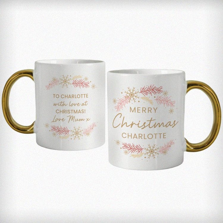 Modal Additional Images for Personalised Pink & Gold Wreath Gold Handled Mug