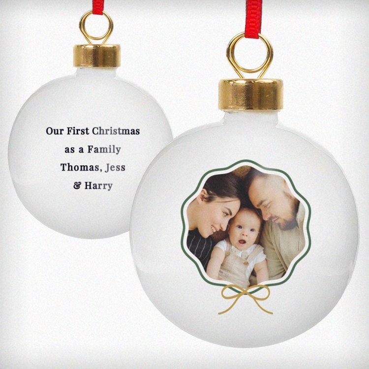Modal Additional Images for Personalised Scallop Bow Photo Upload Ceramic Bauble