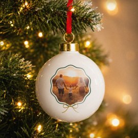 (image for) Personalised Scallop Bow Photo Upload Ceramic Bauble