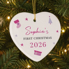 (image for) Personalised Pink Icons Ceramic Heart Decoration