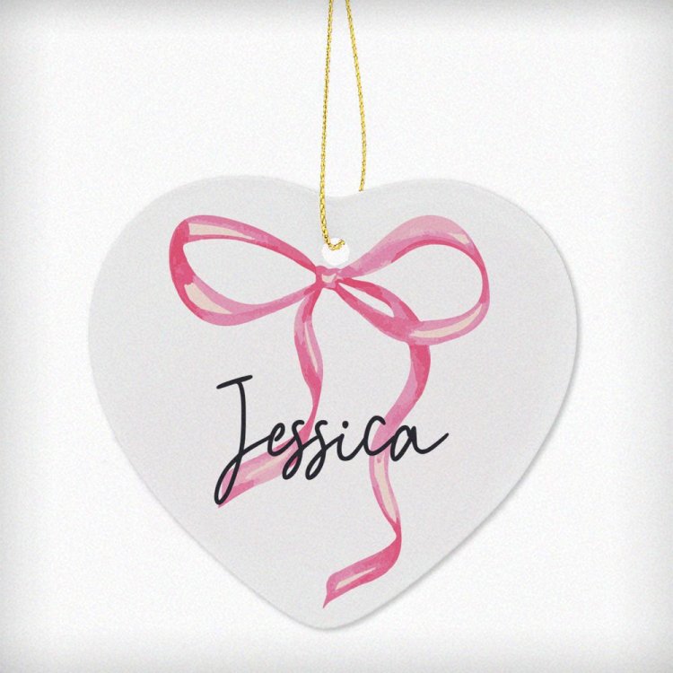 Modal Additional Images for Personalised Pink Bow Ceramic Heart Decoration