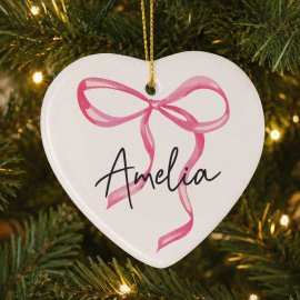 (image for) Personalised Pink Bow Ceramic Heart Decoration
