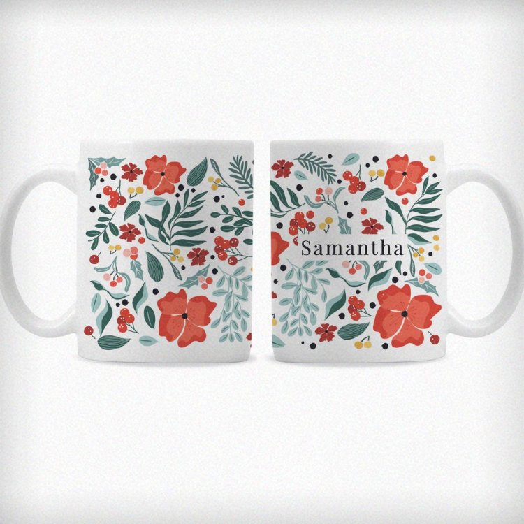 Modal Additional Images for Personalised Poinsettia Pattern Mug