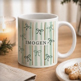 (image for) Personalised Green Stripe Bow Mug