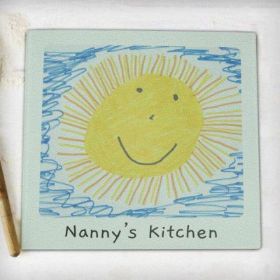 (image for) Personalised Childrens Drawing Photo Upload Glass Chopping Board/Worktop Saver