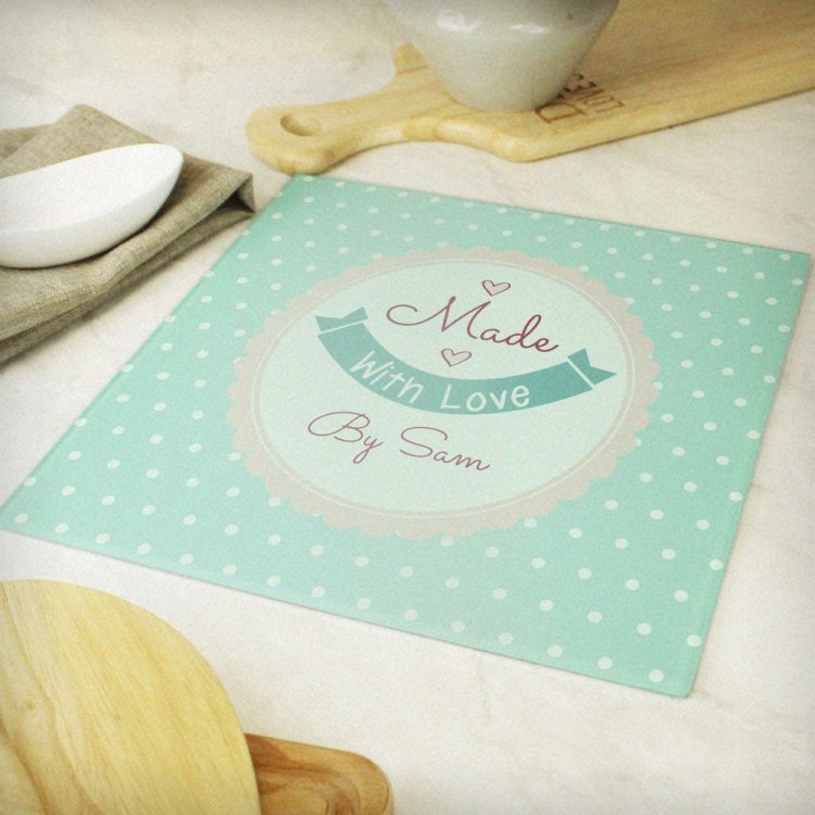 Modal Additional Images for Personalised Made with Love Glass Chopping Board/Worktop Saver