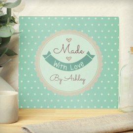 (image for) Personalised Made with Love Glass Chopping Board/Worktop Saver