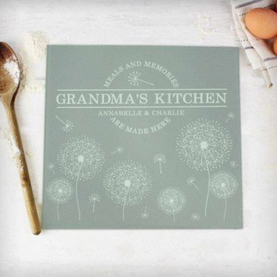 (image for) Personalised Dandelion Glass Chopping Board/Worktop Saver