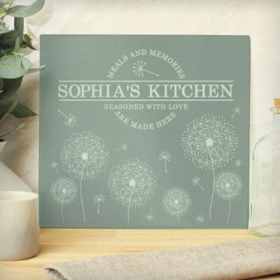 (image for) Personalised Dandelion Glass Chopping Board/Worktop Saver