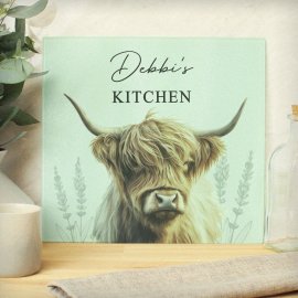 (image for) Personalised Highland Cow Glass Chopping Board