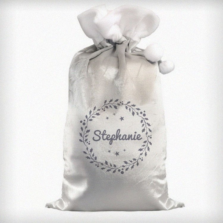 Modal Additional Images for Personalised Holly Grey Christmas Sack