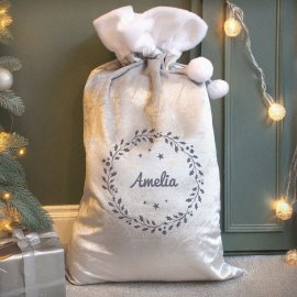 (image for) Personalised Holly Grey Christmas Sack