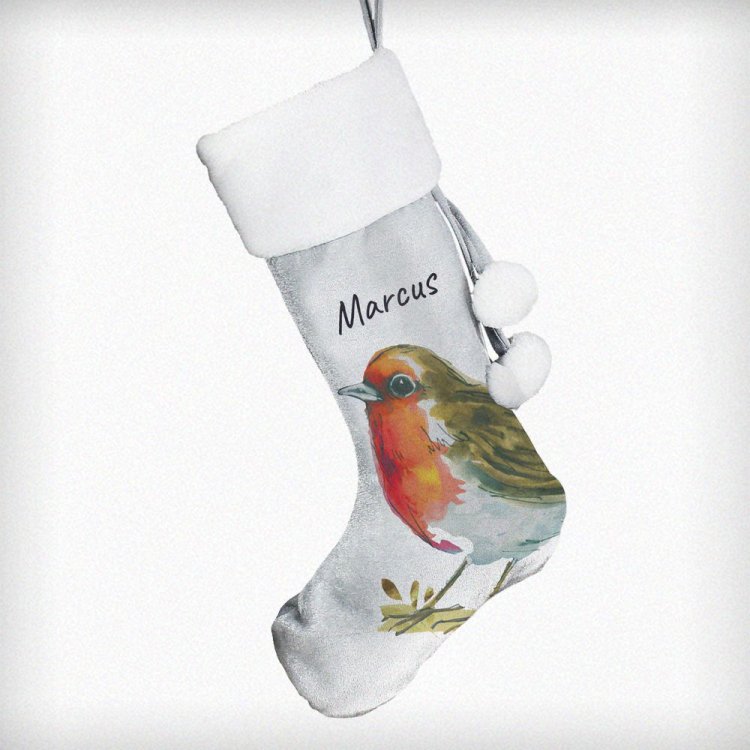 Modal Additional Images for Personalised Robin Silver Grey Stocking