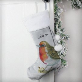 (image for) Personalised Robin Silver Grey Stocking
