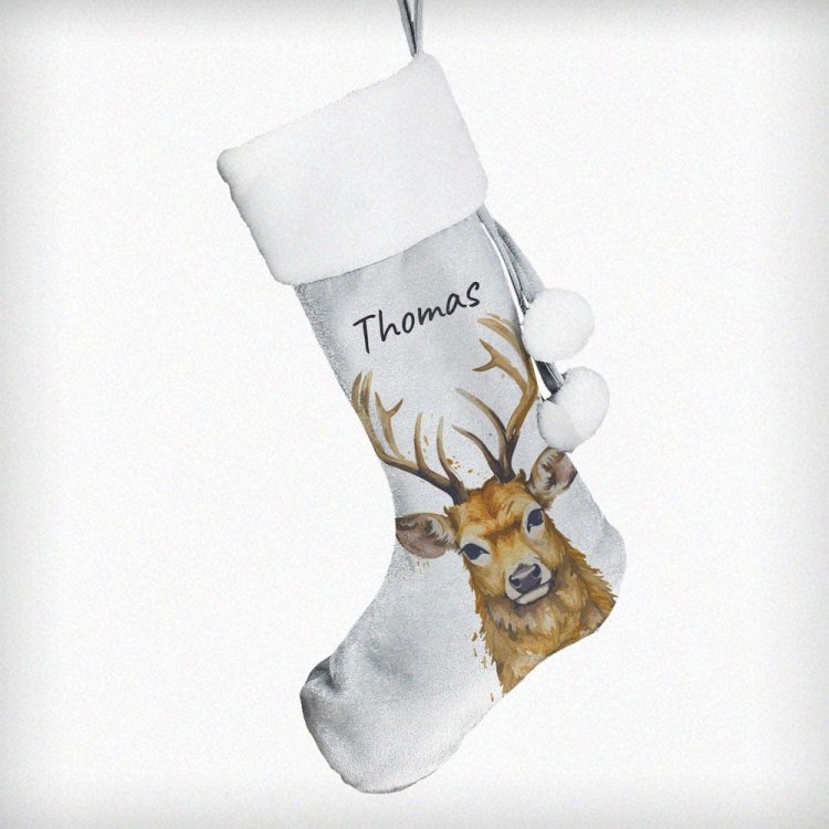 Modal Additional Images for Personalised Stag Silver Grey Stocking