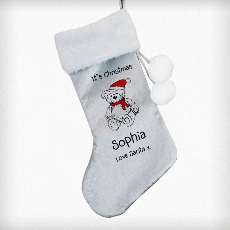 Modal Additional Images for Personalised Christmas Teddy Silver Grey Stocking