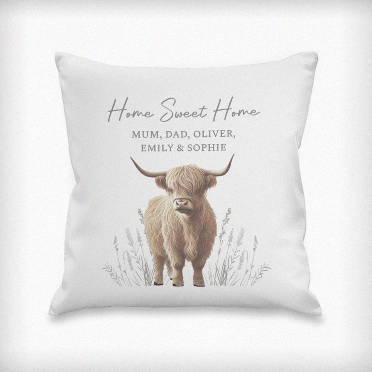 Modal Additional Images for Personalised Highland Cow Cushion