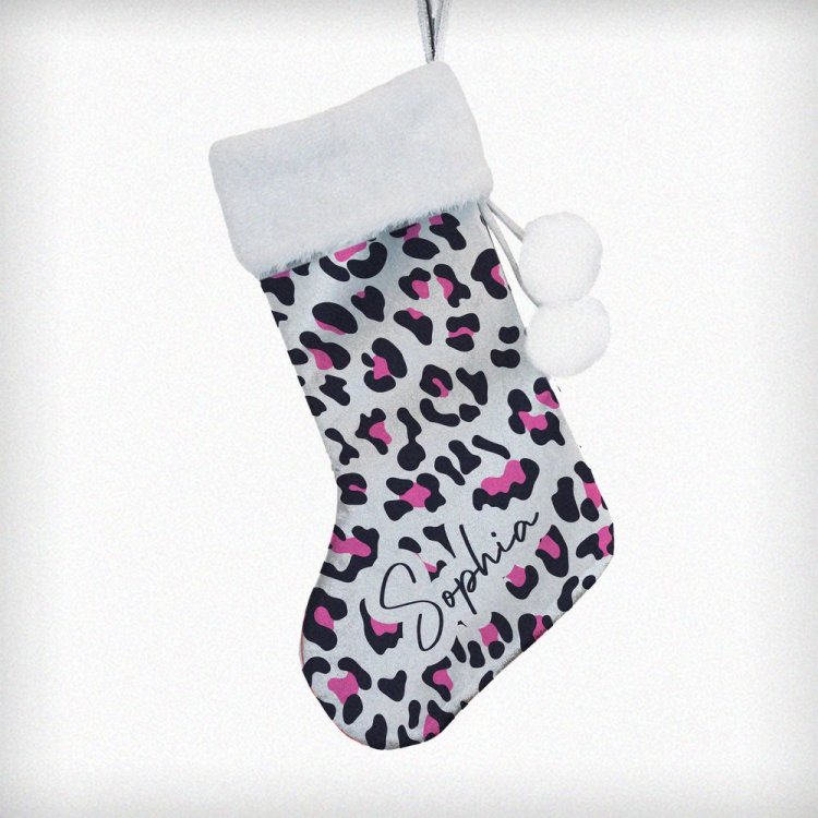 Modal Additional Images for Personalised Leopard Print Christmas Stocking