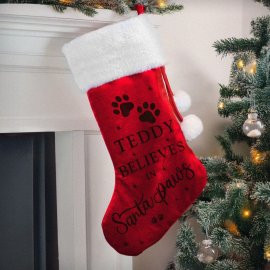 (image for) Personalised Santa Paws Christmas Red Stocking