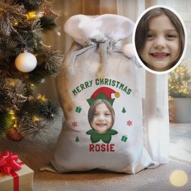 (image for) Personalised Photo Upload Elf Christmas Sack