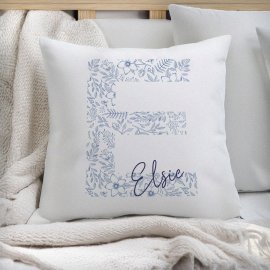 (image for) Personalised Floral Blue Initial Cushion
