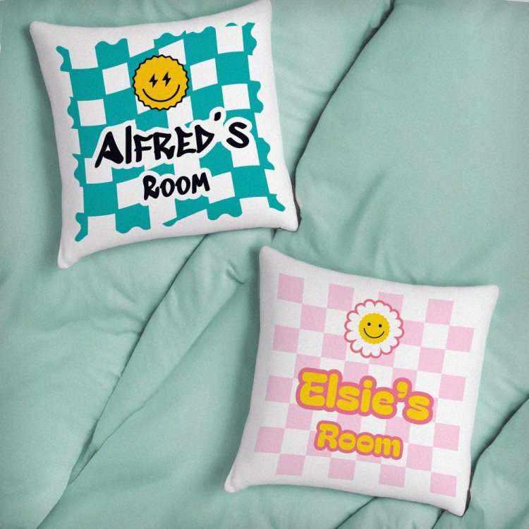 Modal Additional Images for Personalised Pink Check Childrens Bedroom Cushion