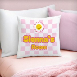 (image for) Personalised Pink Check Childrens Bedroom Cushion