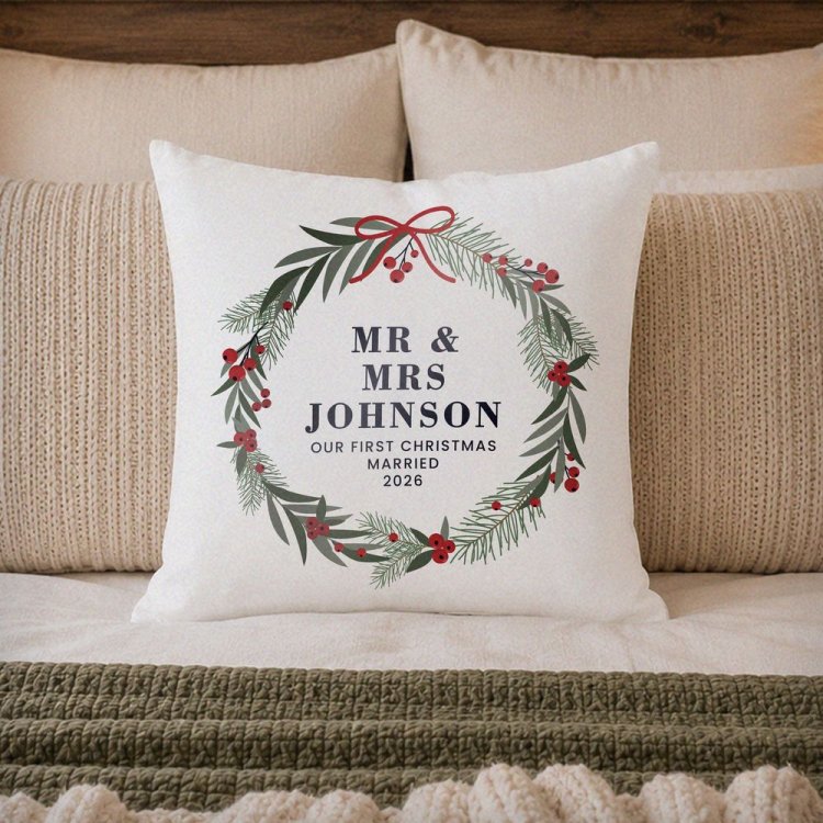 Modal Additional Images for Personalised Green Christmas Wreath Cushion