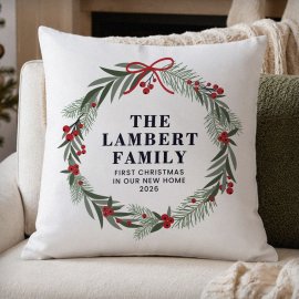 (image for) Personalised Green Christmas Wreath Cushion