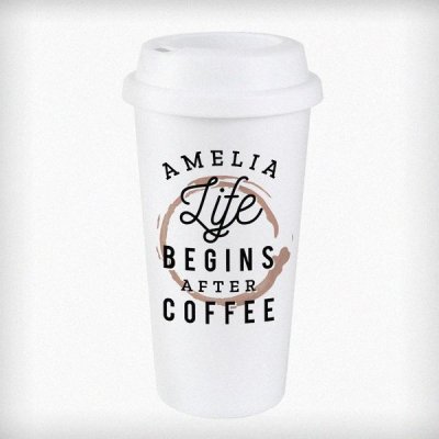 (image for) Personalised 'Life Begins After Coffee' Insulated Eco Travel Cup