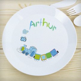 (image for) Personalised Patchwork Train Plastic Plate