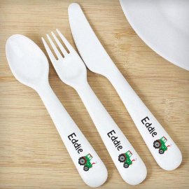 (image for) Personalised Tractor 3 Piece Plastic Cutlery Set