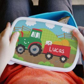 (image for) Personalised Tractor Name Only Blue Lunch Box