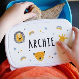(image for) Personalised Safari Animals Name Only Blue Lunch Box