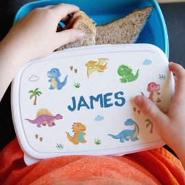 (image for) Personalised Dinosaur Name Only Blue Lunch Box