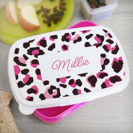 (image for) Personalised Leopard Print Name Only Pink Lunch Box