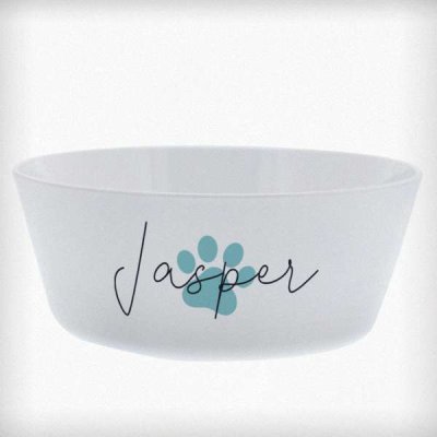 (image for) Personalised Blue Pawprint Plastic Cat Bowl