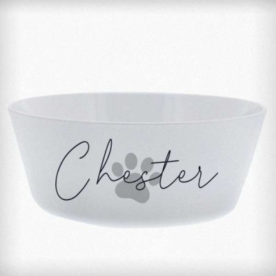 (image for) Personalised Grey Pawprint Plastic Cat Bowl