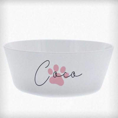 (image for) Personalised Pink Pawprint Plastic Cat Bowl