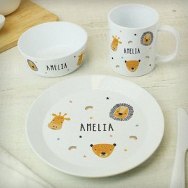 (image for) Personalised Safari Animals Plastic Childrens Breakfast Set