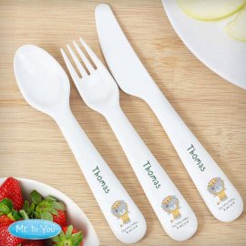 (image for) Personalised Tiny Tatty Teddy Jungle Animals Plastic 3 Piece Cutlery Set