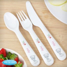 (image for) Personalised Tiny Tatty Teddy Woodland Animal 3 Piece Cutlery Set