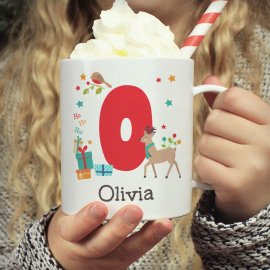 (image for) Personalised Initial Reindeer Christmas Plastic Mug