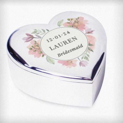 (image for) Personalised Floral Watercolour Heart Trinket Box