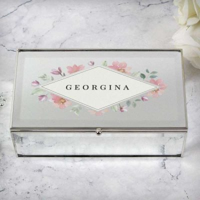 (image for) Personalised Floral Watercolour Mirrored Jewellery Box
