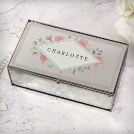 (image for) Personalised Floral Watercolour Mirrored Jewellery Box